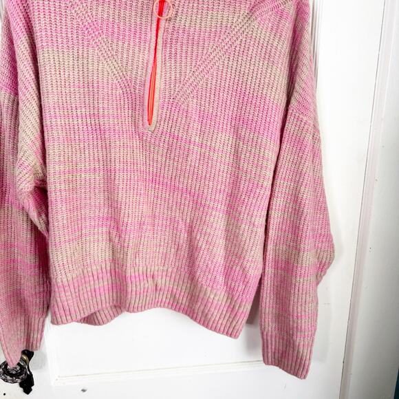 Aerie Space Dye Quarter Zip Sweater Wool Blend Lip Gloss Pink Orange Zipper L - Picture 5 of 9